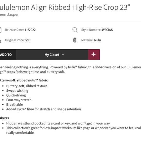 Lululemon Align Ribbed High-Rise Crop 23" Green Jasper, size 6 - Picture 13 of 13